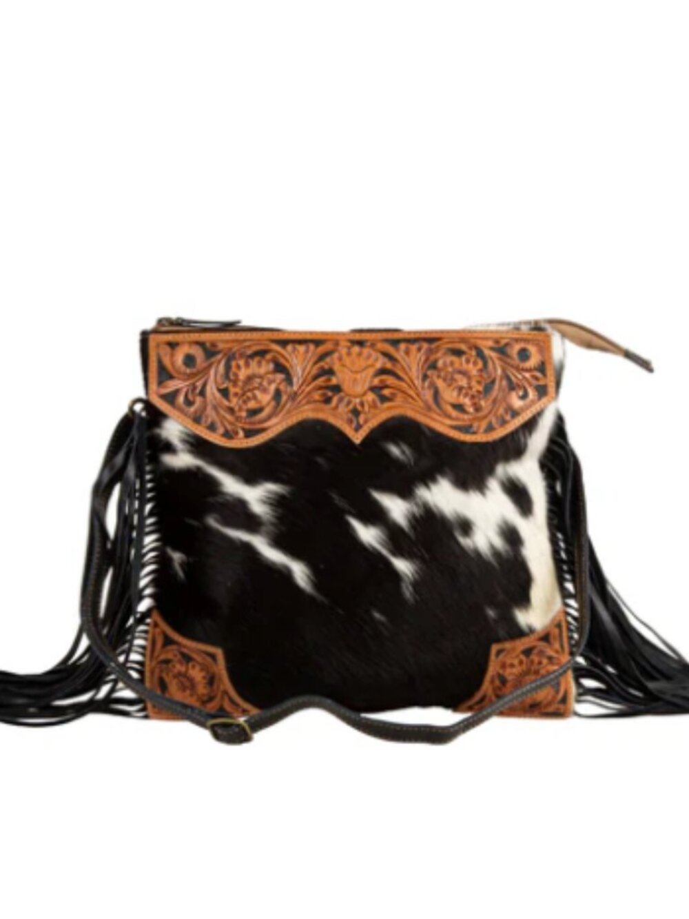 Myra Tumbleweed Trail Fringed Hand-Tooled Bag